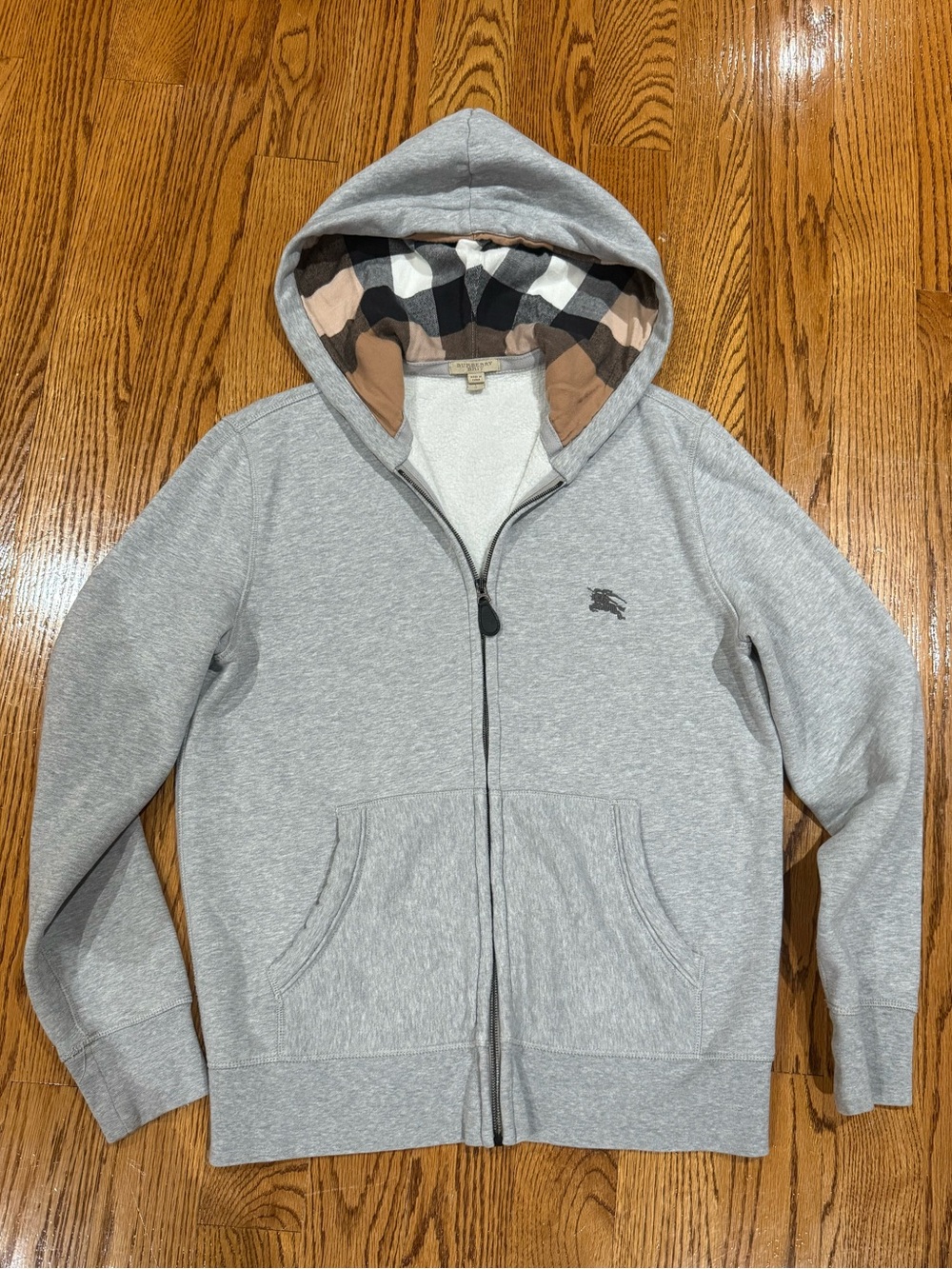 Burberry Light Gray mens Hooded Zip Jacket with Signature Check Lining